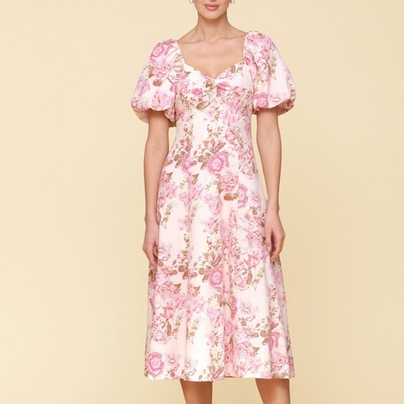 Avec Les Filles Floral-Print Twist Bodice Midi Dress - Picture 2 of 12